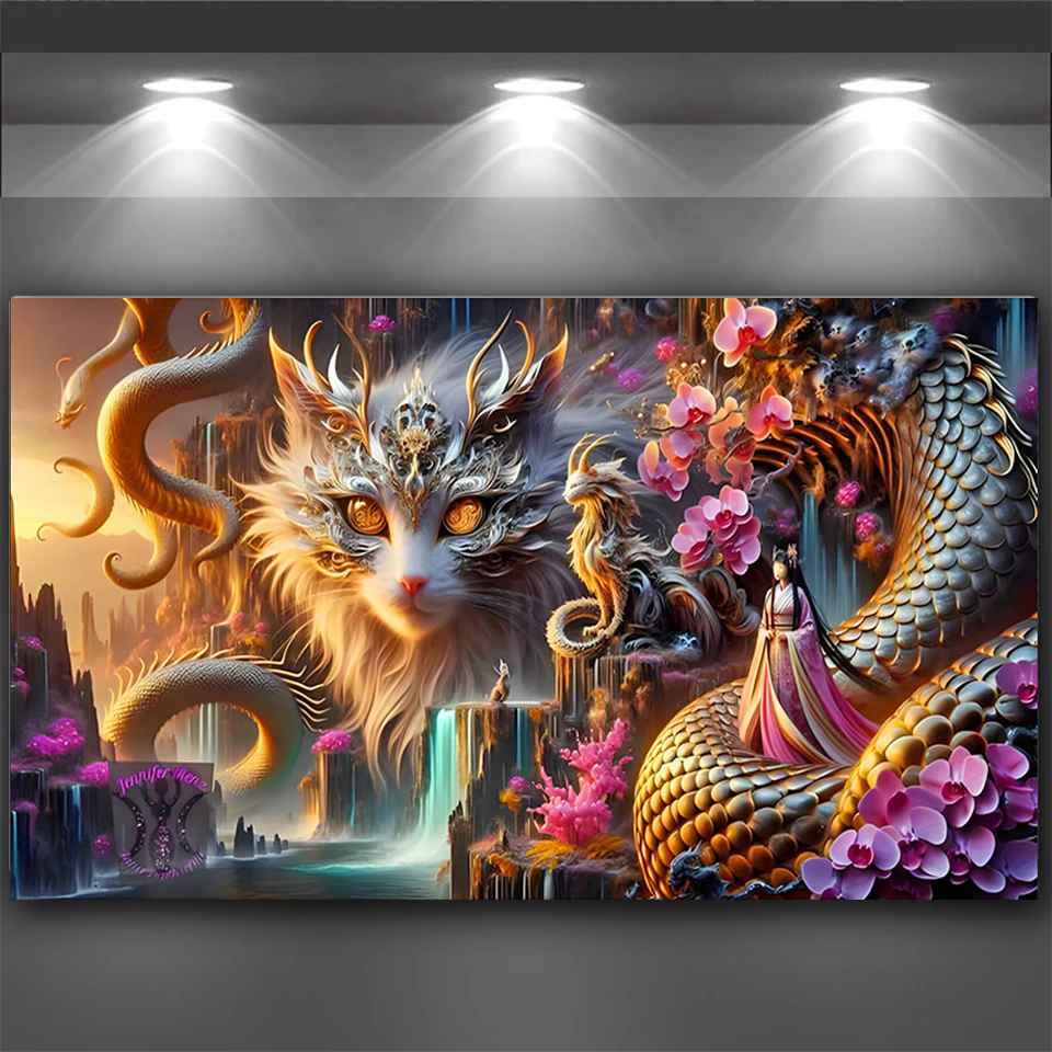 Resin Art Images - Diy diamond art Cat dragon Woman