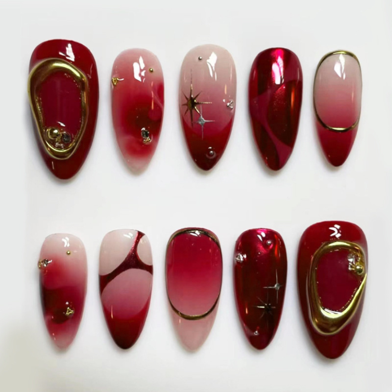 Resin Art Online - 24pcs Red Almond False Nails Art