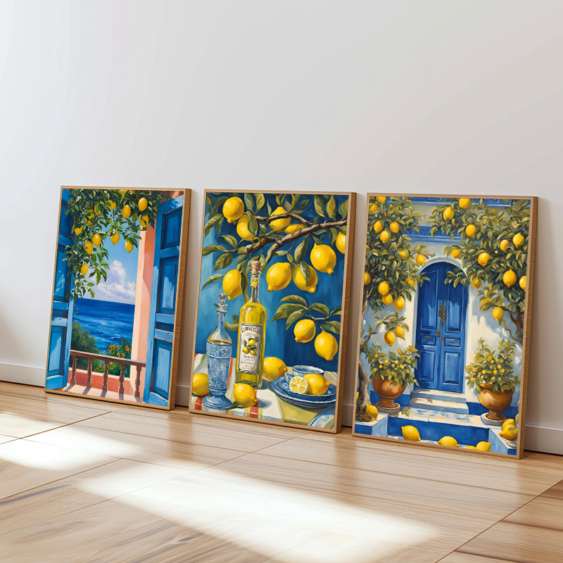 Resin Art Wall - Mediterranean Italy Lemon Blue Door Coastal