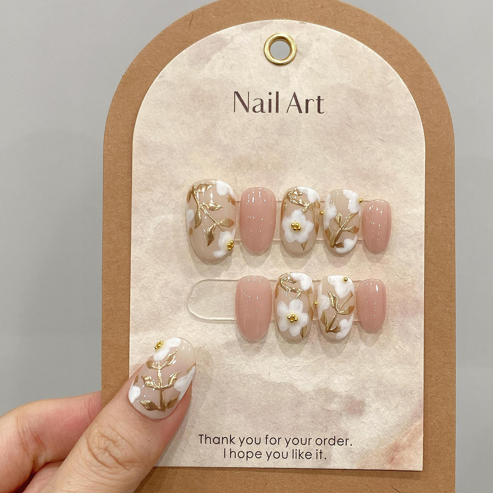 Resin Art Flowers - Handmade Press on Nails with White