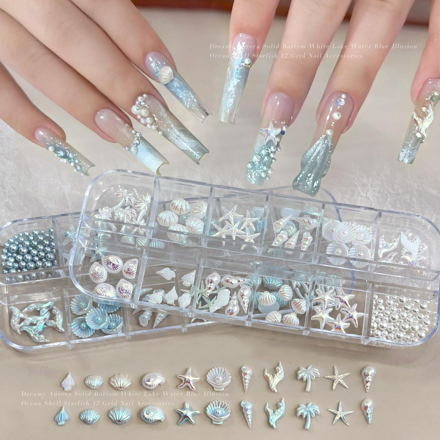 Resin Art Beach Theme - 12Grids 3D Mixed Ocean Style Nail