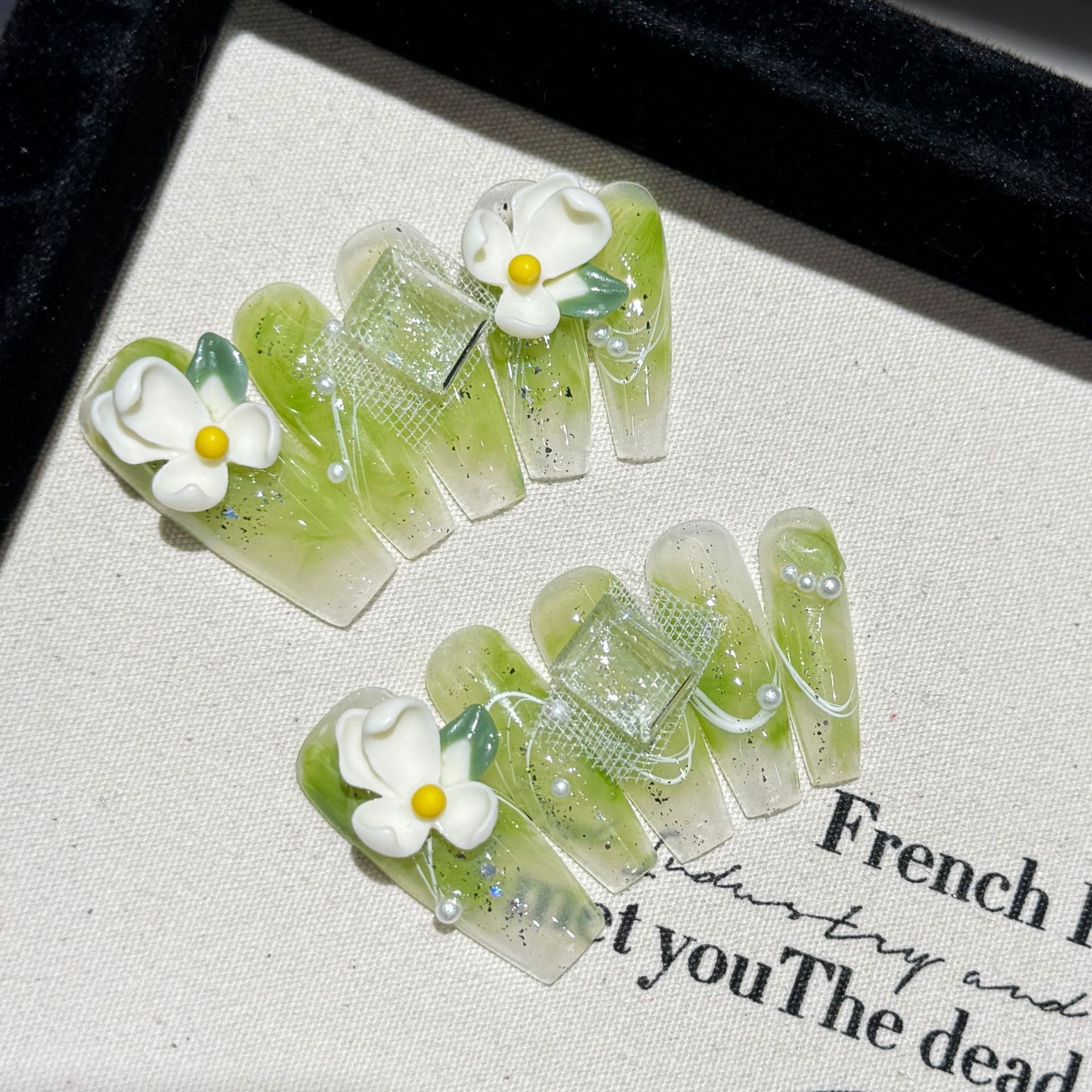 Resin Art Flowers - 10pcs Pure Hand-Pressed Ultra-Long Coffin Nail