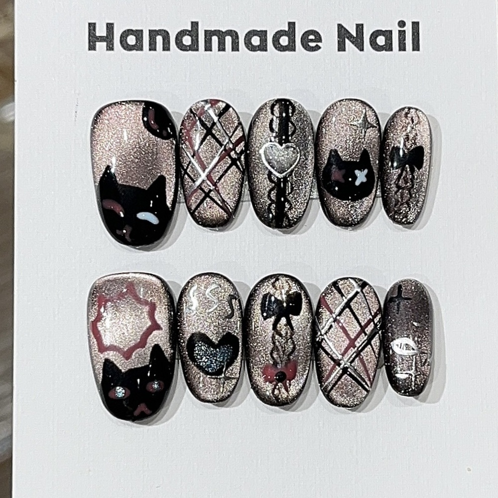 Resin Art Online - 10pcs Black Cat's Eye Handmade Nails