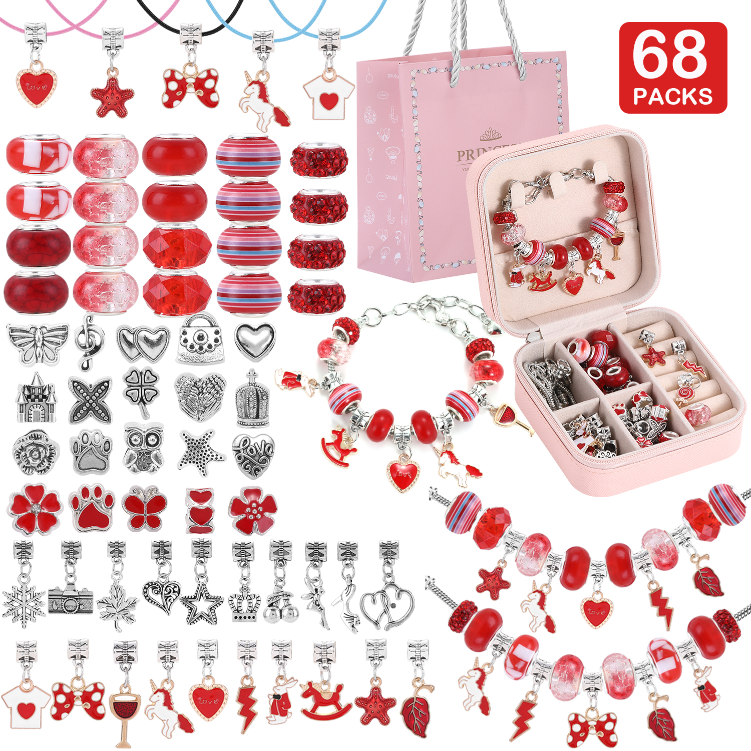 Resin Art Handmade - 68-Piece Beaded Bracelet Making Kit, Red