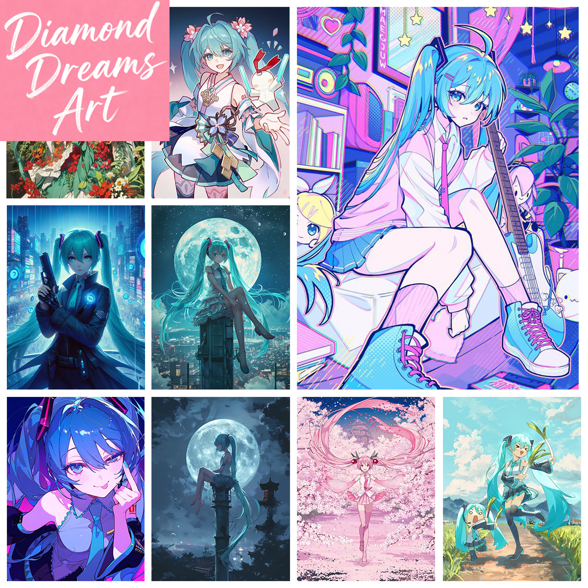 Resin Art Wall - Frameless,Singer Miku DIY Diamond Painting Kawaii