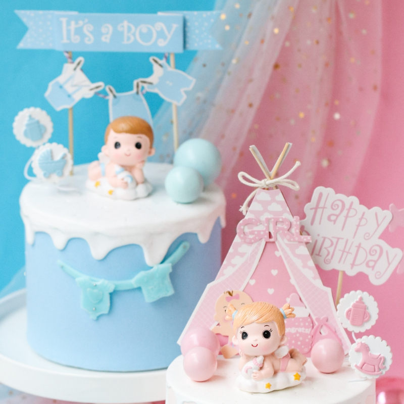 Resin Art Alphabet - Gender Reveal Cake Decoration Blue Pink