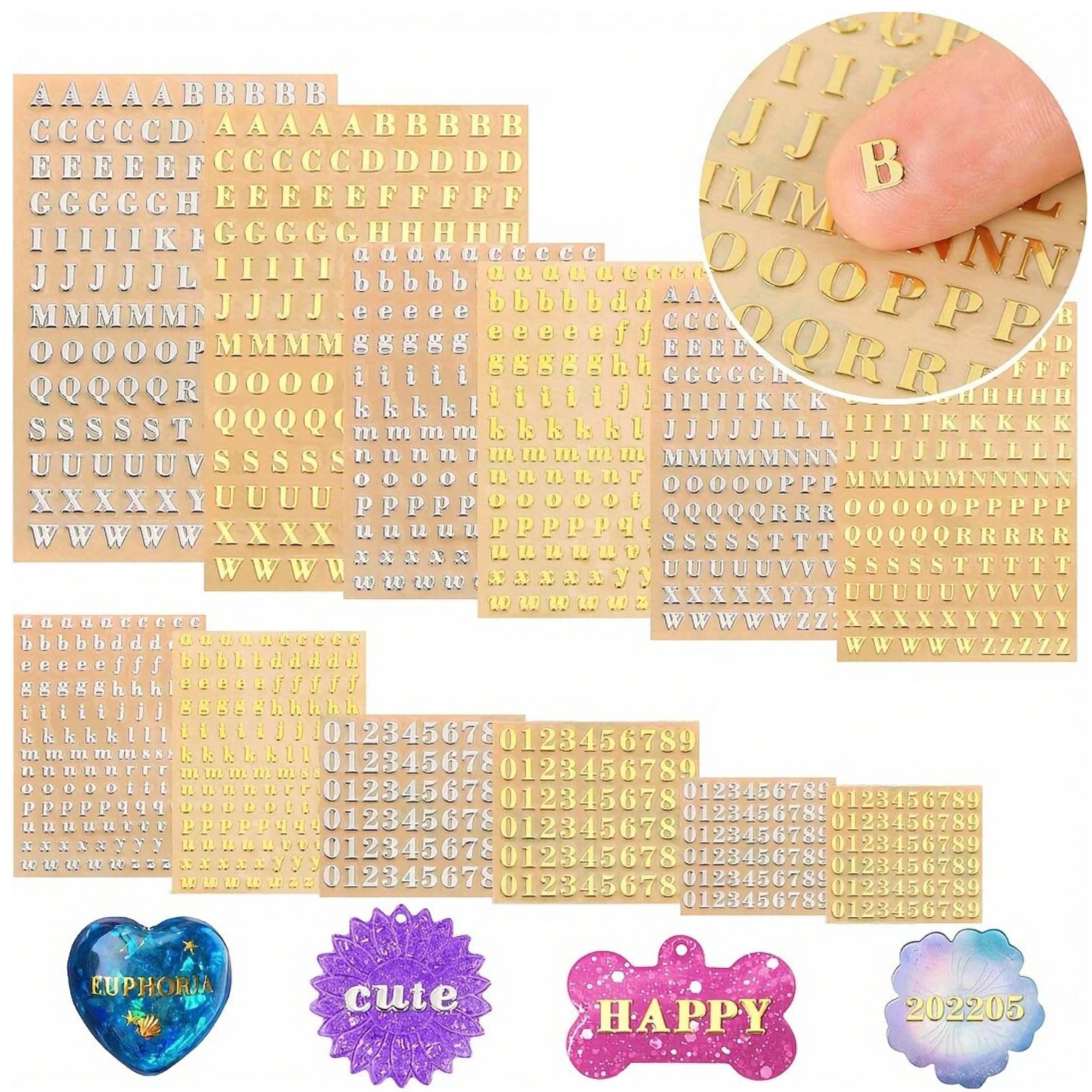 Resin Art Alphabet - 12 Letter Resin Stickers, Mini Letter