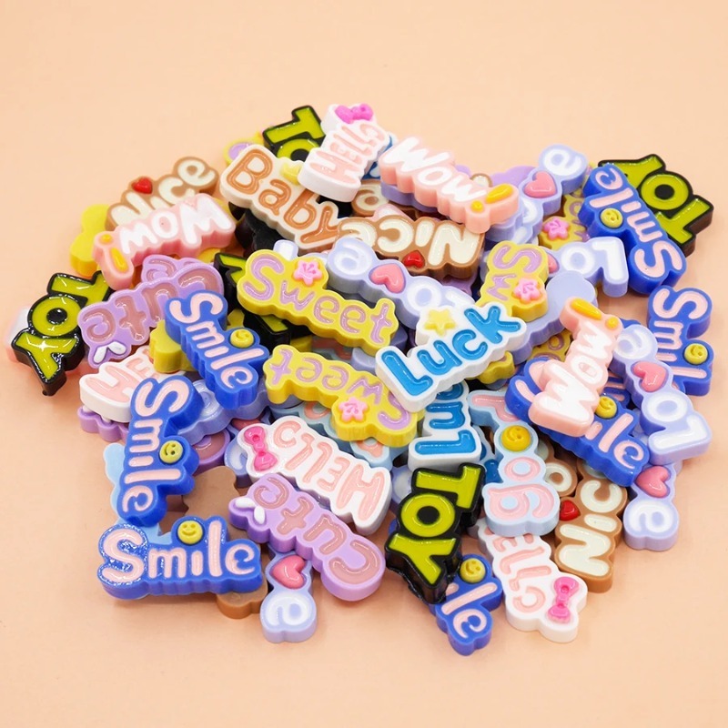 Resin Art Alphabet - 10Pcs Cute Flat Back Wow Luck
