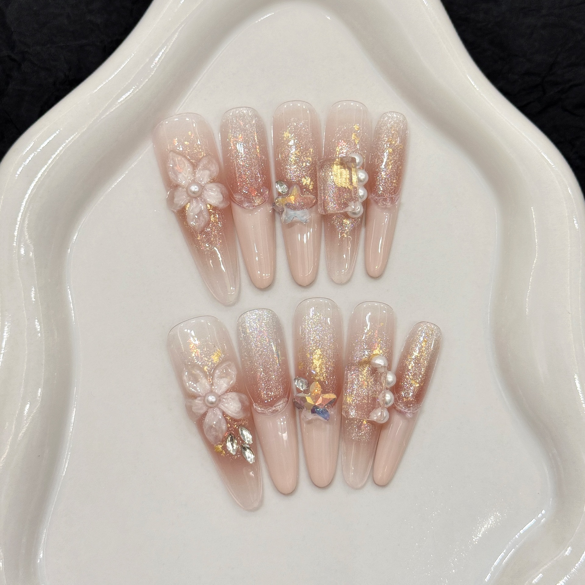 Resin Art Flowers - 10pcs Pure Hand Pressed Stiletto Nail