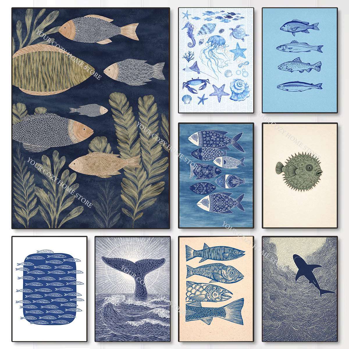 Resin Art Beach Theme - Minimalist Nautical Fish and Waves Art