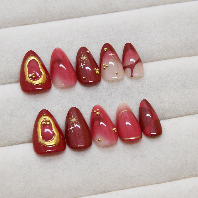 24pcs Red Almond False Nails A - Resin Art Online 评论和价格