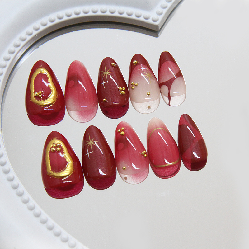 24pcs Red Almond False Nails A - Resin Art Online 评论和价格
