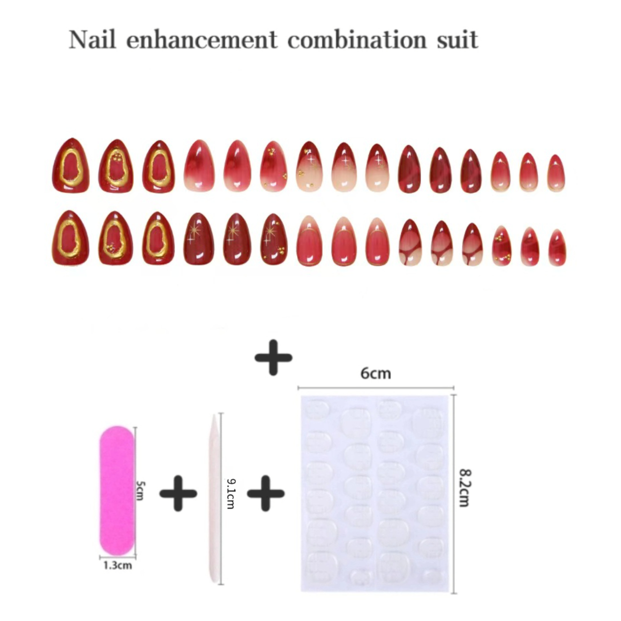 24pcs Red Almond False Nails A - Resin Art Online 评论和价格
