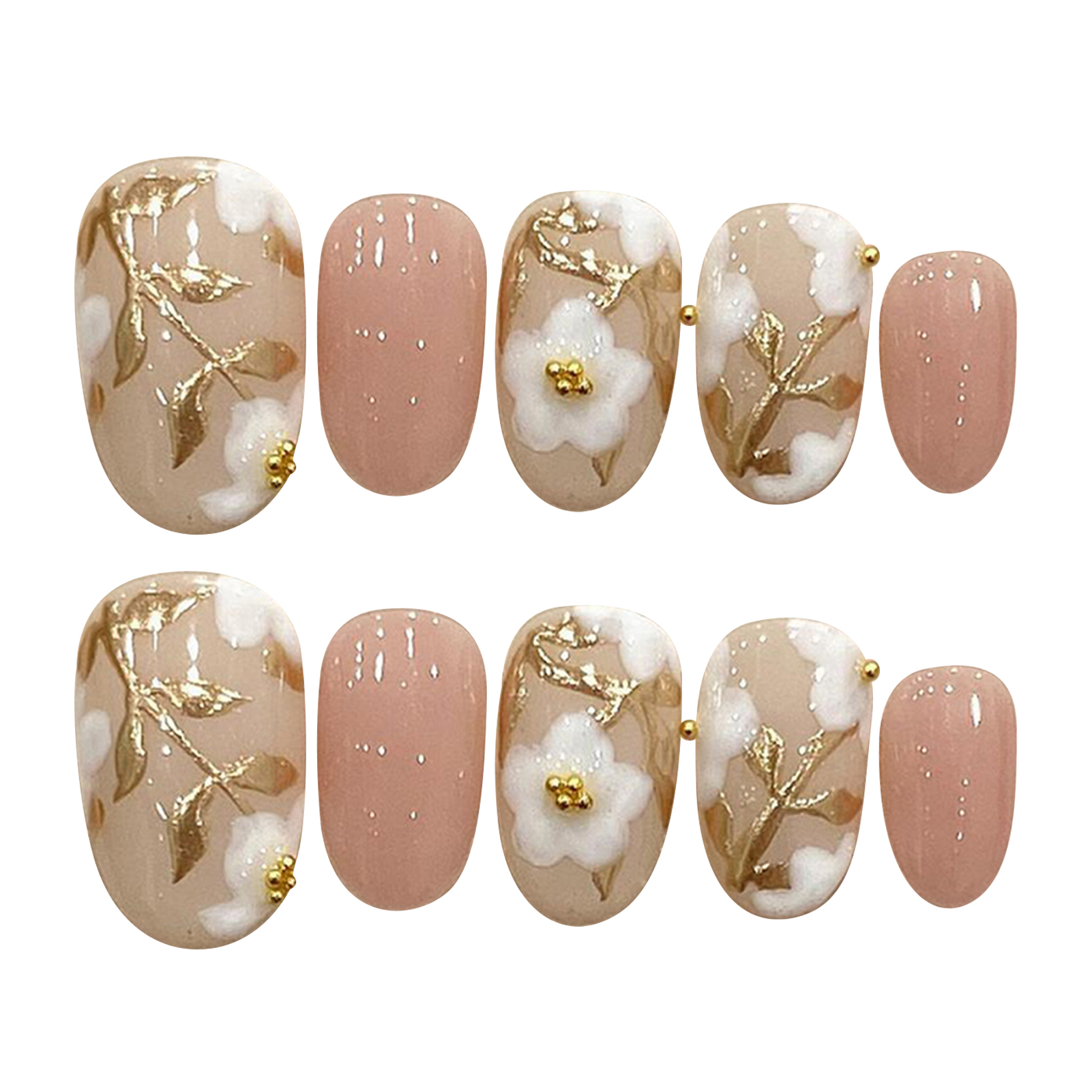 Handmade Press on Nails with W - Resin Art Flowers 评论和价格