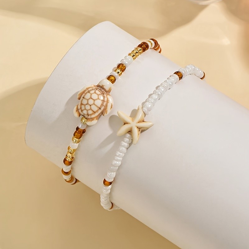 2pcs Brown Starfish And Turtle - Resin Art Beach Theme 评论和价格