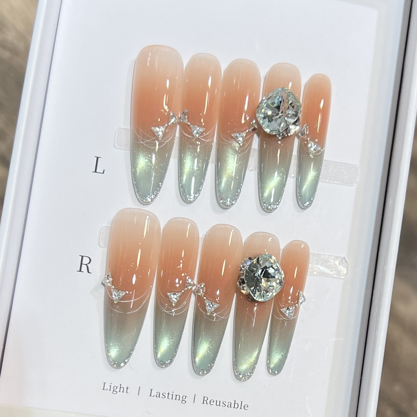 10pcs Long Almond Fake Nails T - Resin Art Flowers 评论和价格