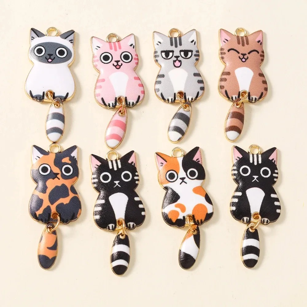 10Pcs 16×39mm Cute Cartoon Cat - Resin Art Handmade 评论和价格
