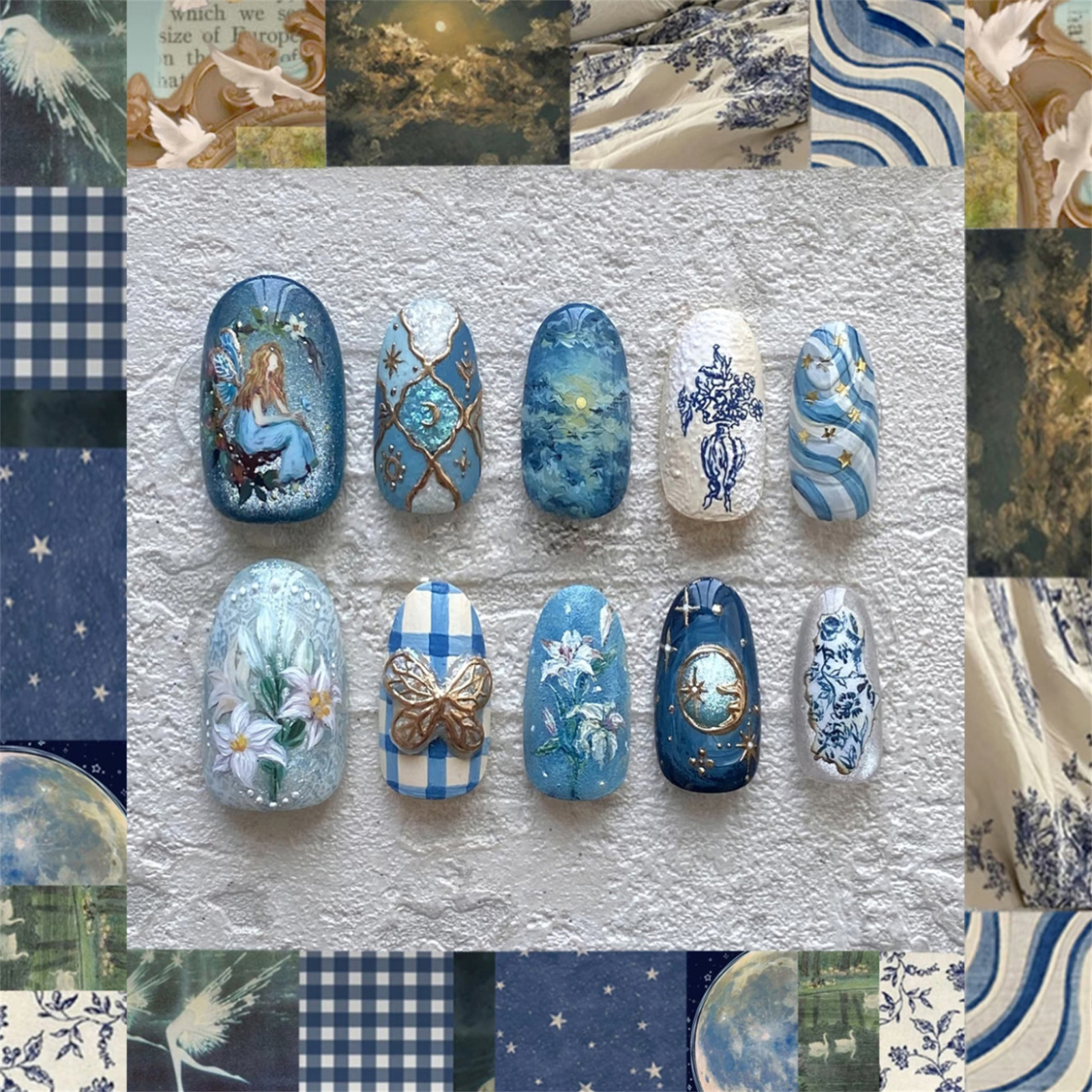 24pcs Vintage Garden Fake Nail - Resin Art Flowers 评论和价格
