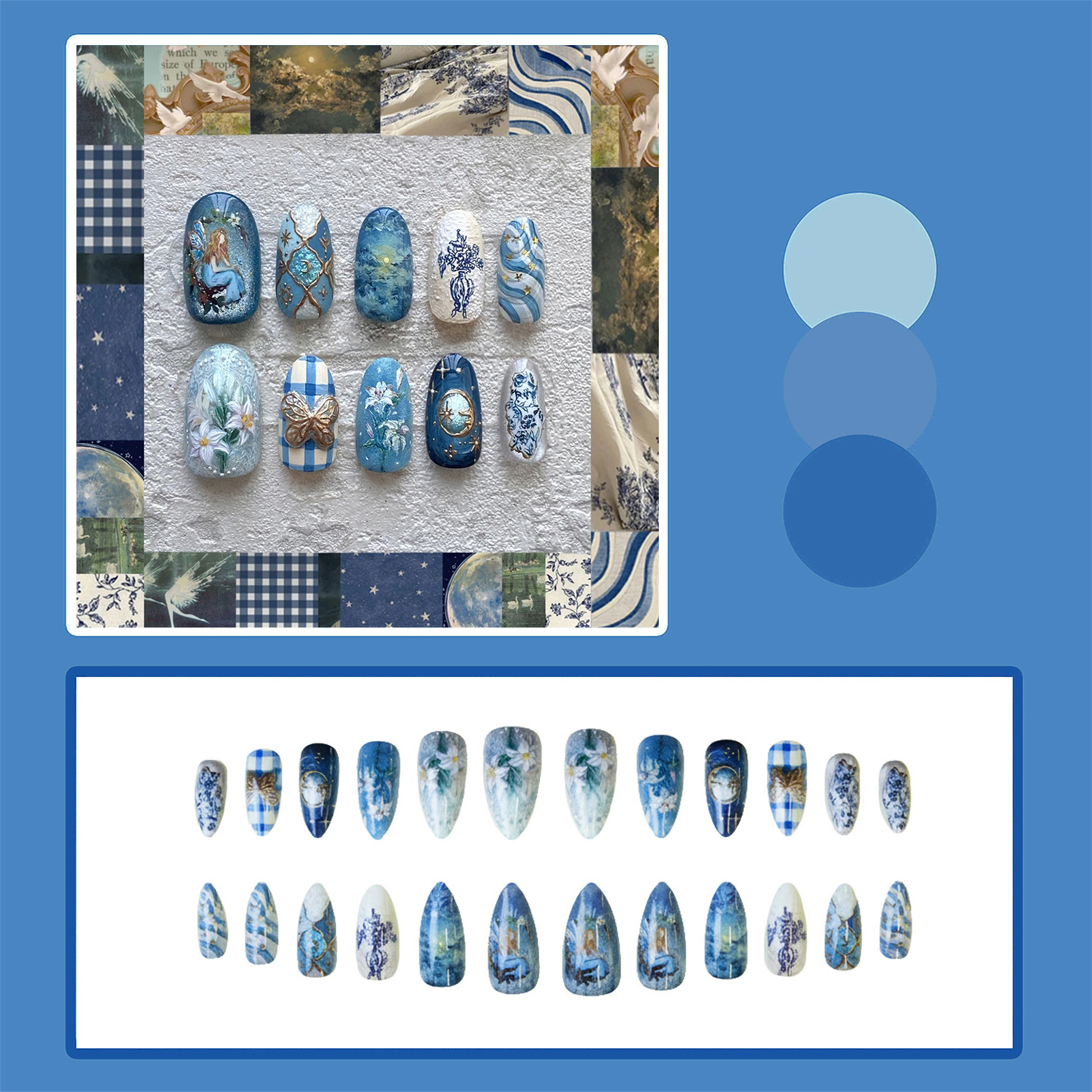 24pcs Vintage Garden Fake Nail - Resin Art Flowers 评论和价格