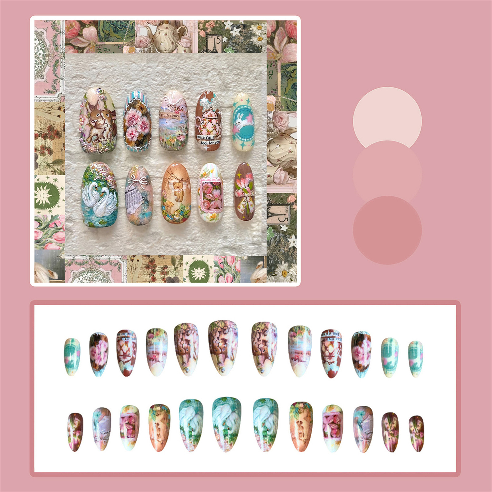24pcs Vintage Garden Fake Nail - Resin Art Flowers 评论和价格