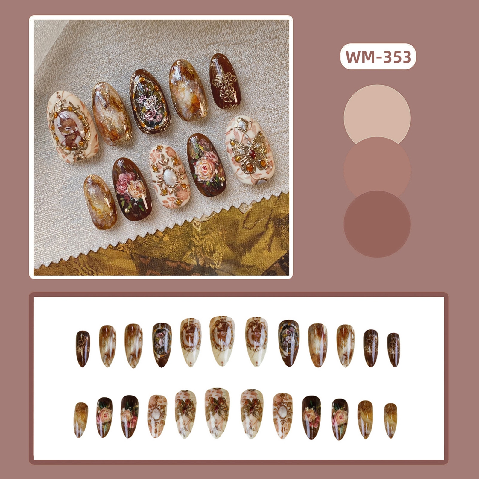 24pcs Vintage Garden Fake Nail - Resin Art Flowers 评论和价格