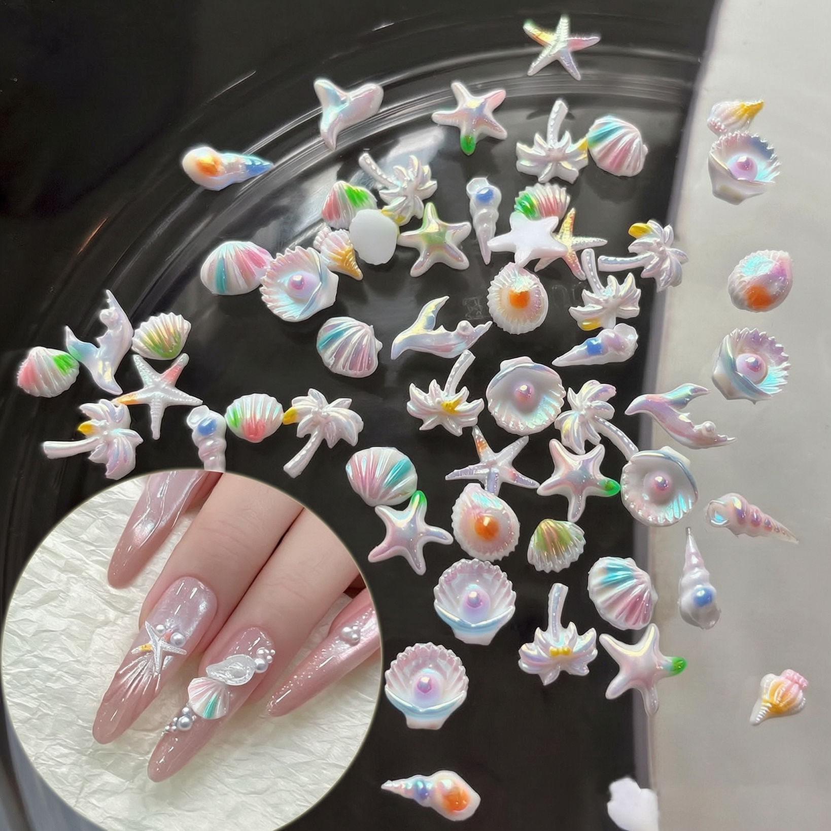50pc Summer Beach Nail Rhinest - Resin Art Beach Theme 评论和价格