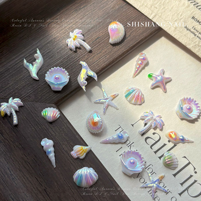 50pc Summer Beach Nail Rhinest - Resin Art Beach Theme 评论和价格