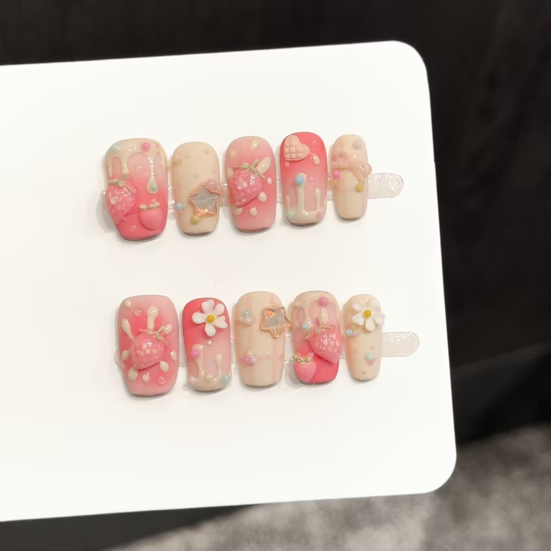 10PCS Square Handmade Press On - Resin Art Flowers 评论和价格