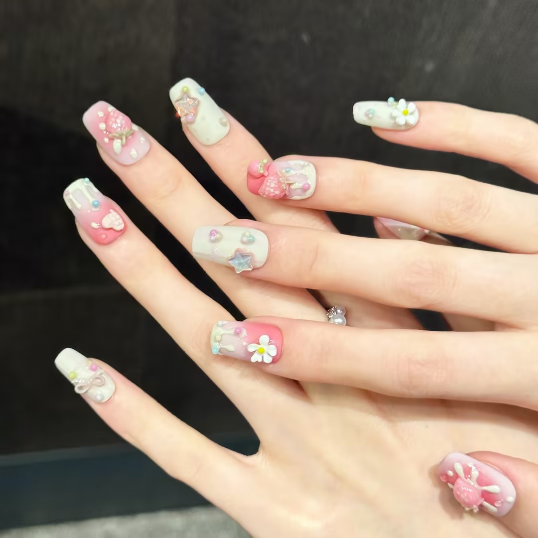 10PCS Square Handmade Press On - Resin Art Flowers 评论和价格