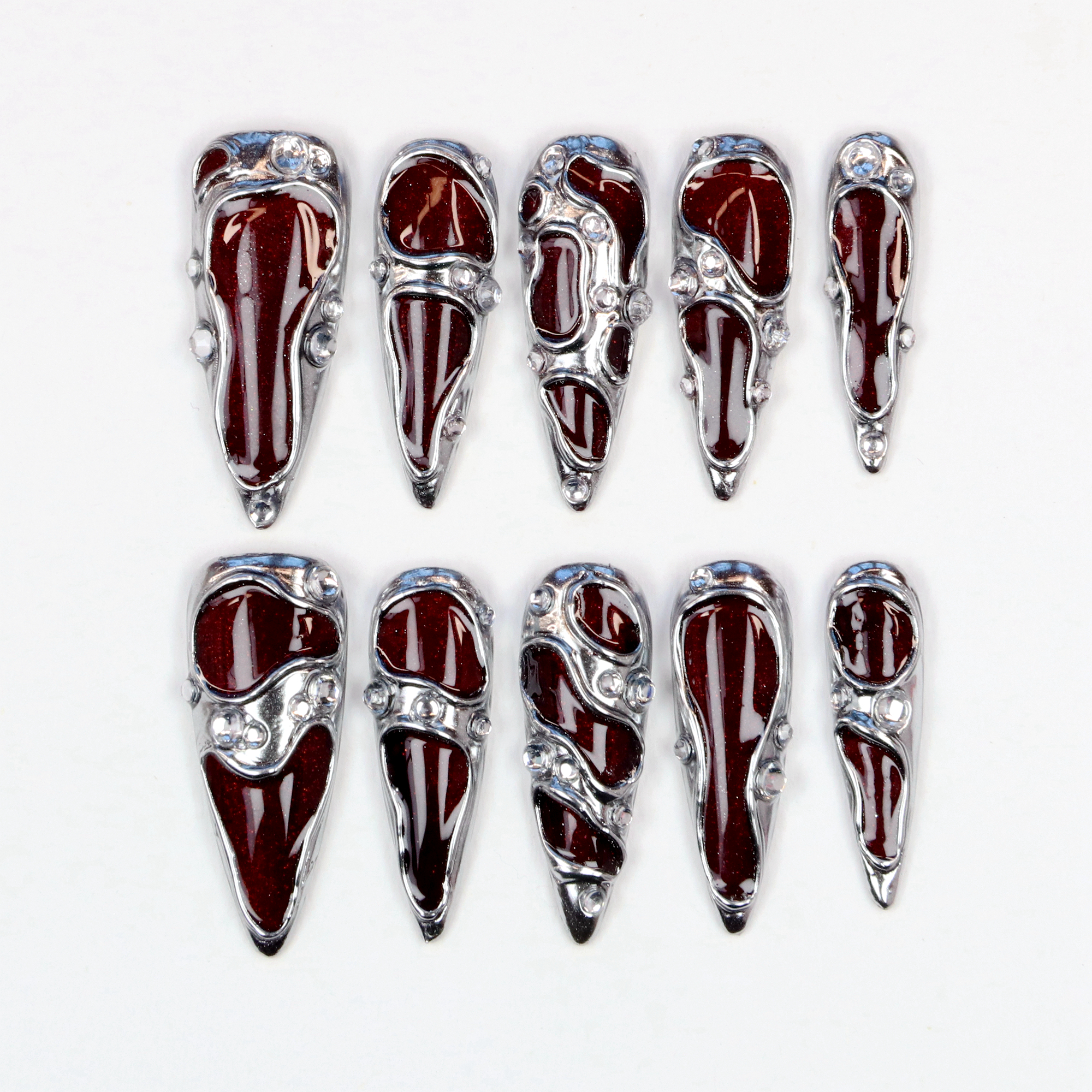 10Pcs Long Stiletto Press-On N - Resin Art Flowers 评论和价格
