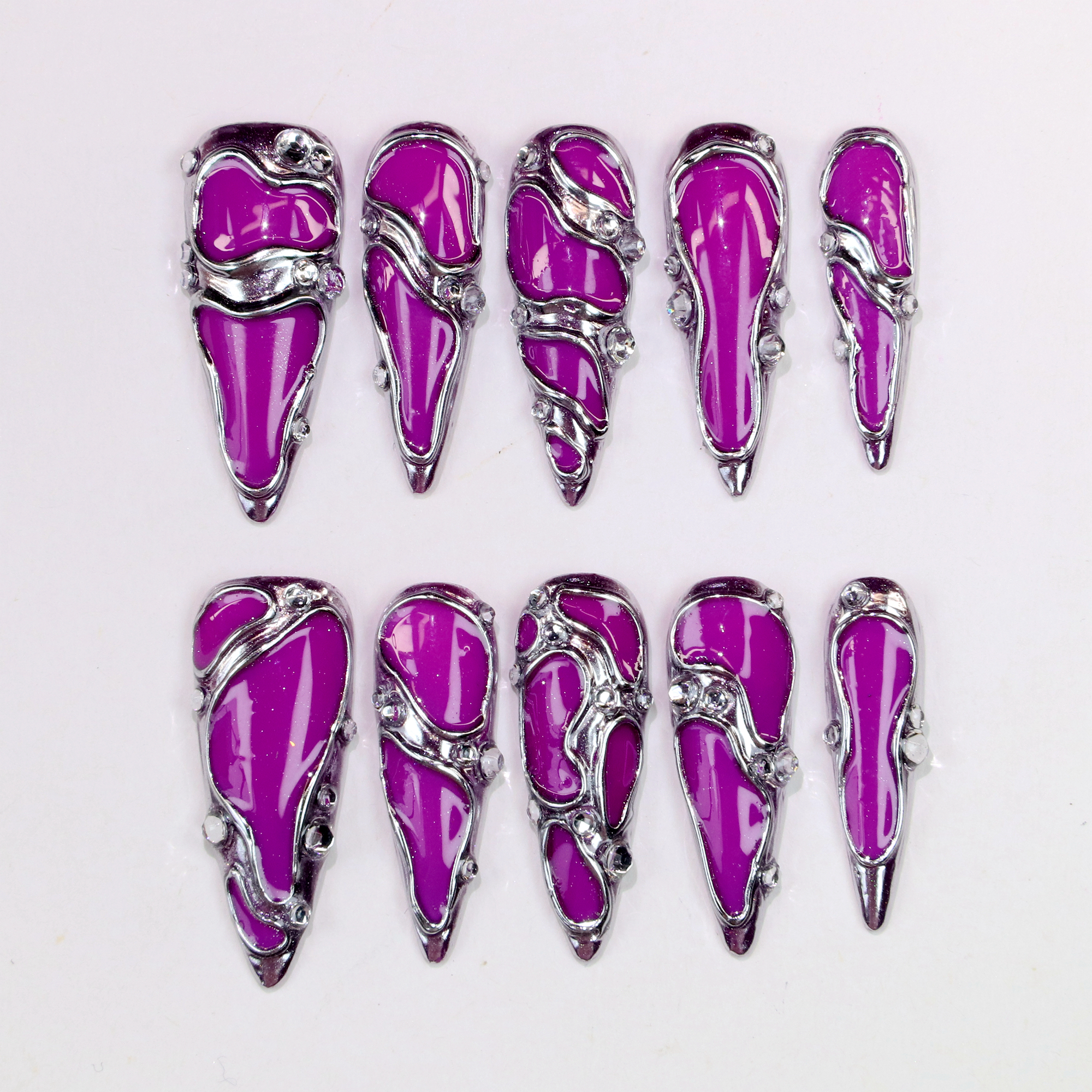 10Pcs Long Stiletto Press-On N - Resin Art Flowers 评论和价格