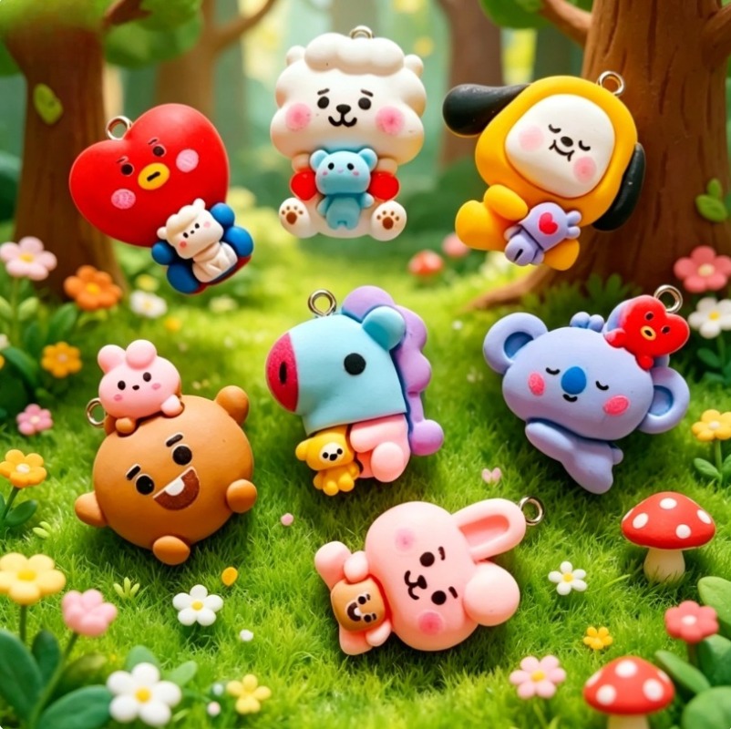 7pcs BT21 Resin Cartoon Charm  - Resin Art Handmade 评论和价格