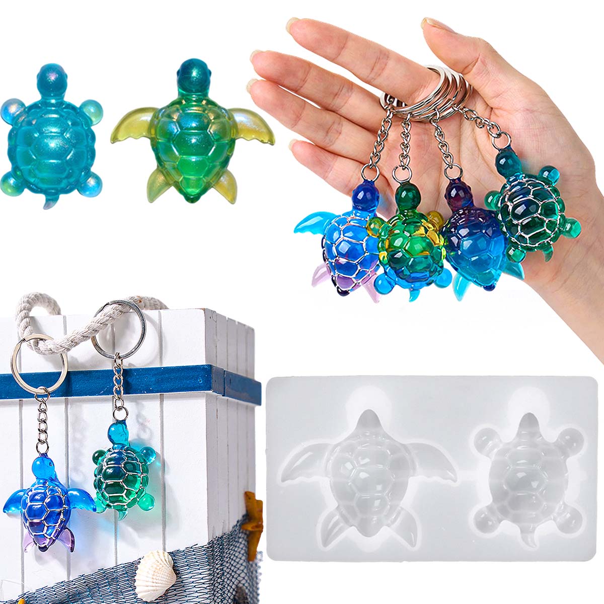 3D Sea Turtle Keychain Silicon - Resin Art Epoxy 评论和价格